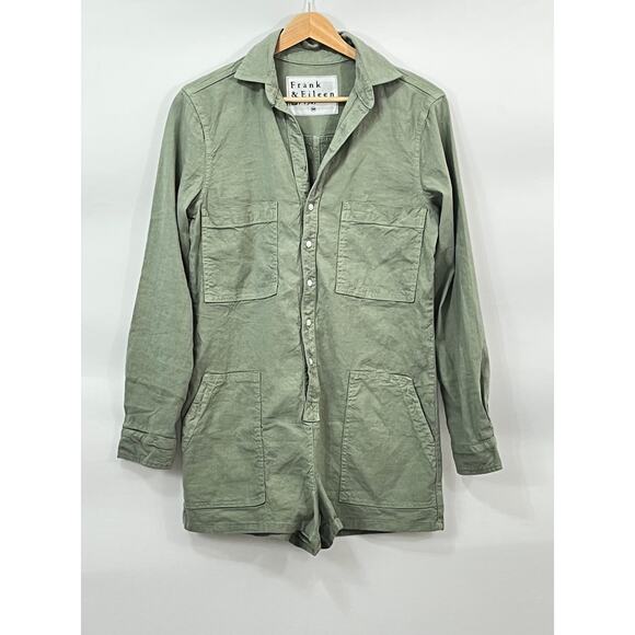 FRANK & EILEEN Sz XS Ireland Long Sleeve Shorts Playsuit Romper Sage Green - Picture 11 of 11